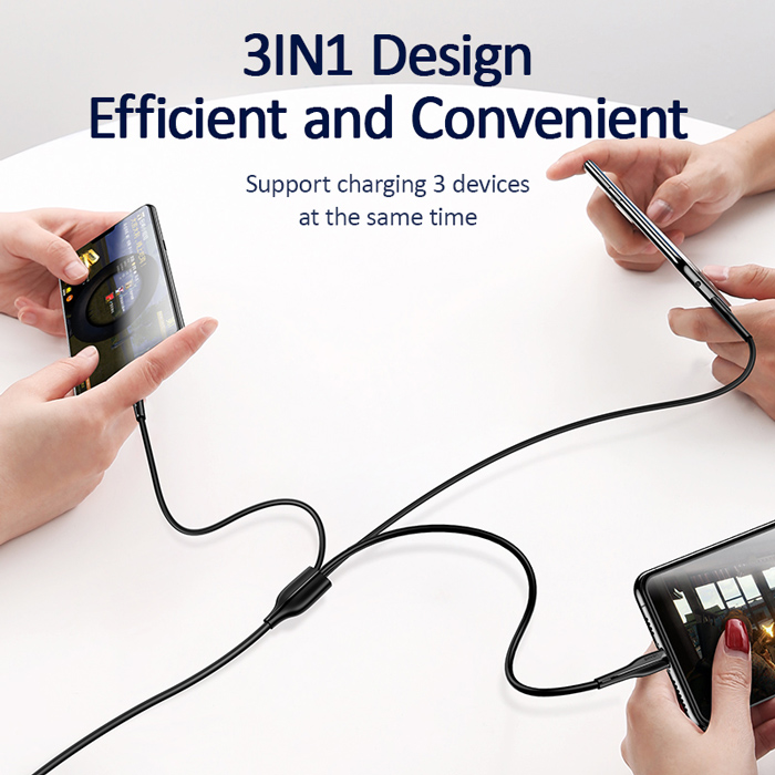 USAMS καλώδιο USB σε USB-C/Lightning/Micro USB US-SJ374, 10W, 1m, μαύρο SJ374USB01
