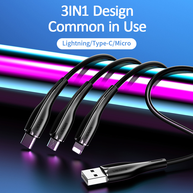USAMS καλώδιο USB σε USB-C/Lightning/Micro USB US-SJ374, 10W, 1m, μαύρο SJ374USB01