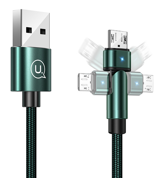 USAMS καλώδιο Micro USB σε USB SJ478, περιστρεφόμενο, 2A, 1m, πράσινο SJ478USB02