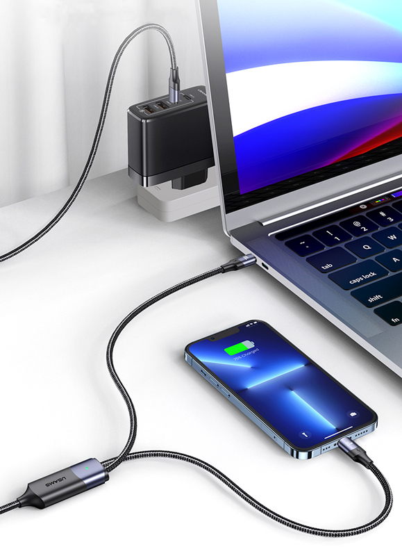 USAMS καλώδιο USB-C σε 2x USB-C US-SJ551, PD 100W, 1.2m, μαύρο SJ551USB01