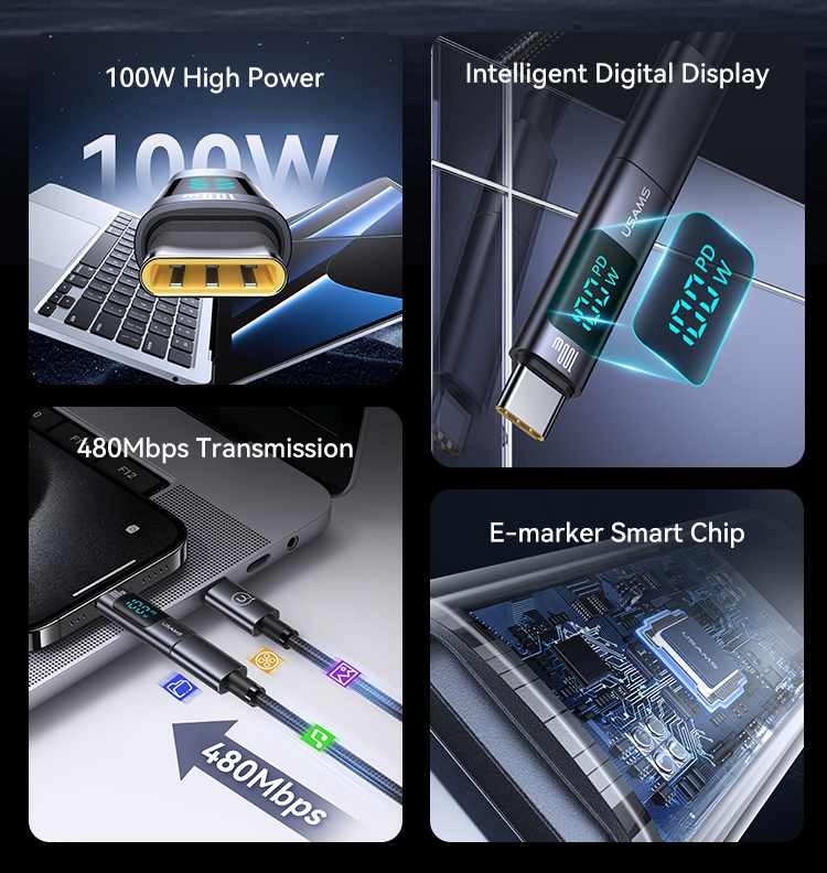 USAMS αντάπτορας USB-C US-SJ682 με οθόνη, 100W, γκρι SJ682TC01