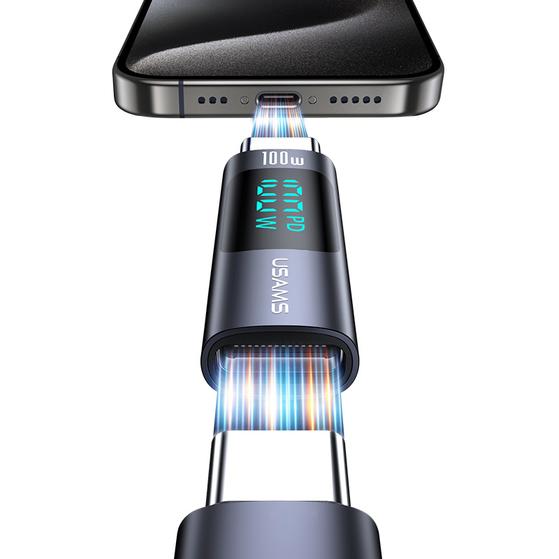USAMS αντάπτορας USB-C US-SJ682 με οθόνη, 100W, γκρι SJ682TC01