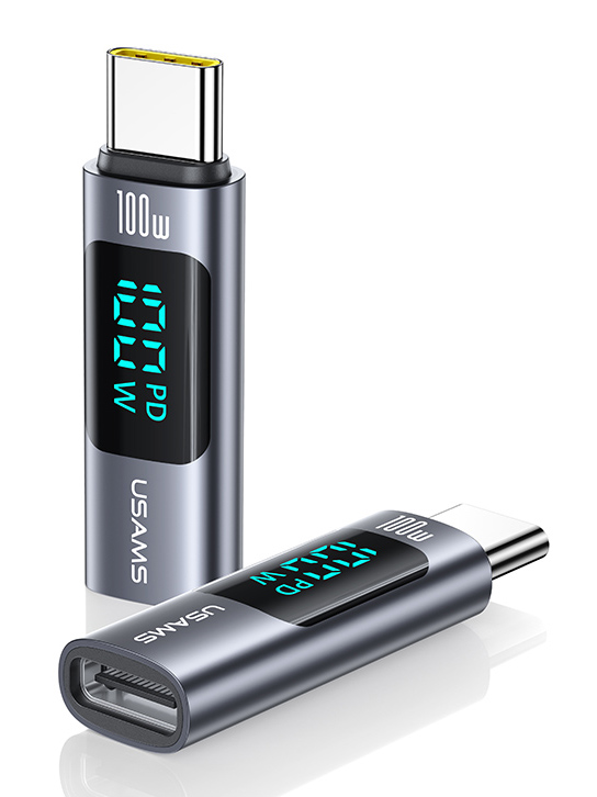 USAMS αντάπτορας USB-C US-SJ682 με οθόνη, 100W, γκρι SJ682TC01