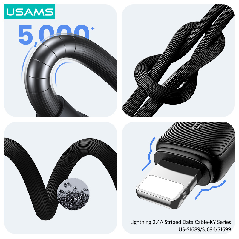 USAMS καλώδιο Lightning σε USB US-SJ694, 2.4A, 480Mbps, 2m, λευκό SJ694USB02