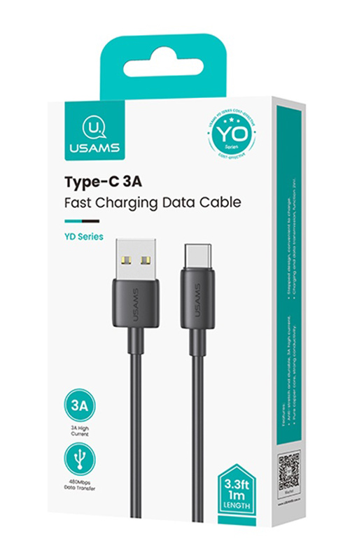 USAMS καλώδιο USB-C σε USB US-SJ708, 3A, 480Mbps, 1m, μαύρο SJ708USB01