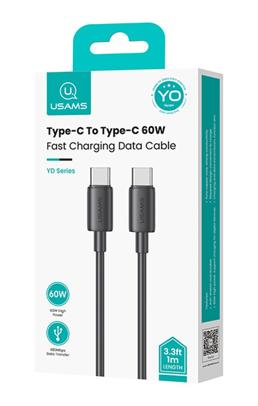 USAMS καλώδιο USB-C US-SJ711, 60W, 480Mbps, 1m, μαύρο SJ711USB01