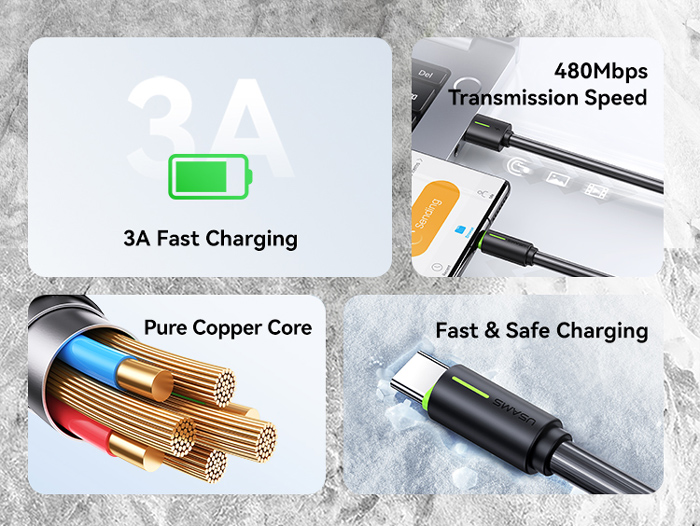 USAMS καλώδιο USB-C σε USB US-SJ732, 3A, 480Mbps, 1m, μαύρο SJ732USB01