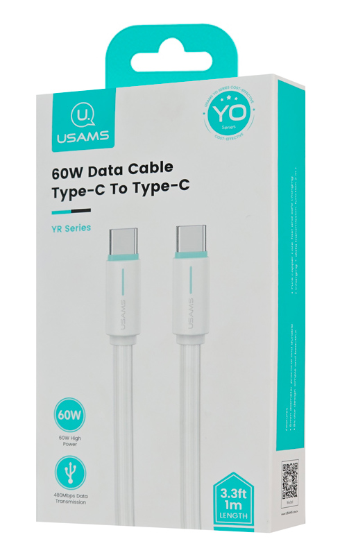 USAMS καλώδιο USB-C US-SJ734, 60W, 480Mbps, 1m, λευκό SJ734USB02