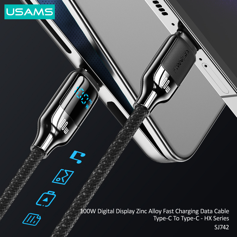 USAMS καλώδιο USB-C SJ742, 100W, 480Mbps, 1.2m, λευκό SJ742USB02