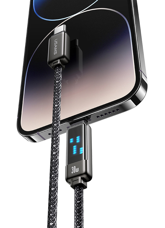 USAMS καλώδιο Lightning σε USB-C SJ743, 30W, 480Mbps, 1.2m, μαύρο SJ743USB01