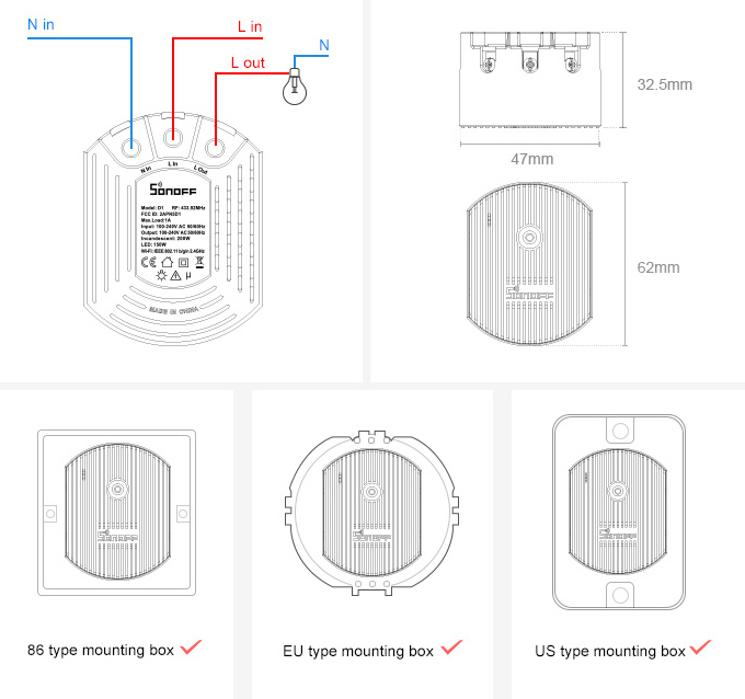 SONOFF smart dimmer switch D1, WiFi SNF-D1