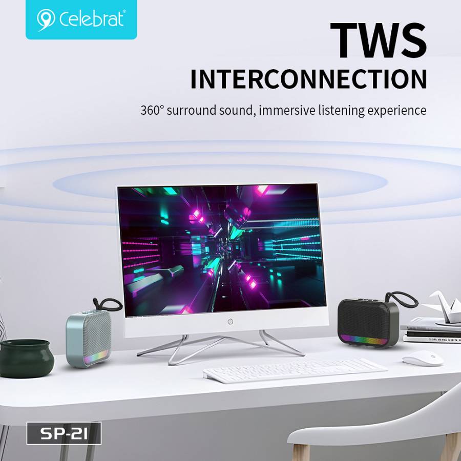CELEBRAT φορητό ηχείο SP-21, 5W, Bluetooth, 1200mAh, μαύρο SP-21