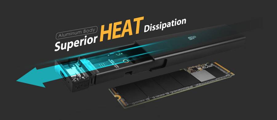 SILICON POWER θήκη για M.2 PCIe NVMe/SATA SSD PD60, tool free, 10Gbps, μαύρη SP000HSPSDPD60CK
