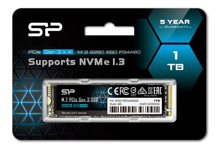 SILICON POWER SSD PCIe Gen3x4 P34A60 M.2 2280, 1TB, 2.200-1.600MB/s SP001TBP34A60M28