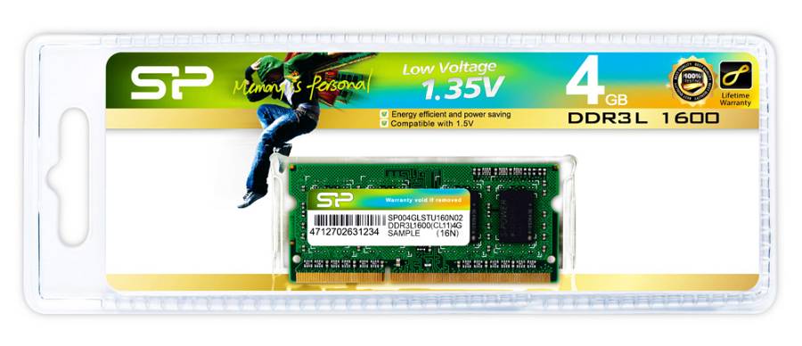 SILICON POWER Μνήμη DDR3L SODimm , 4GB, 1600MHz, PC3L-12800, CL11, 1.35v SP004GLSTU160N02