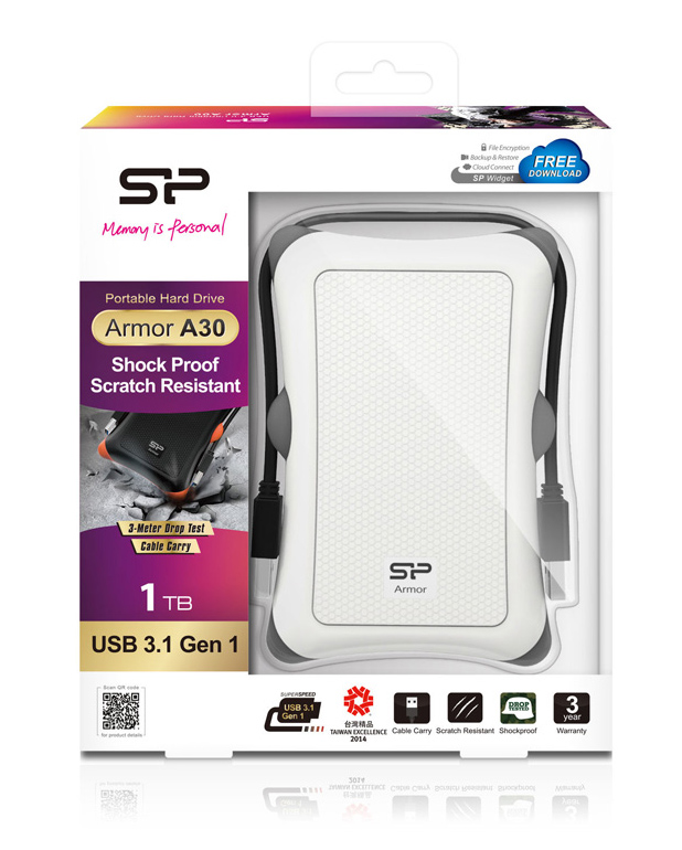SILICON POWER εξωτερικός HDD Armor A30, 1TB, USB 3.2, λευκός SP010TBPHDA30S3W