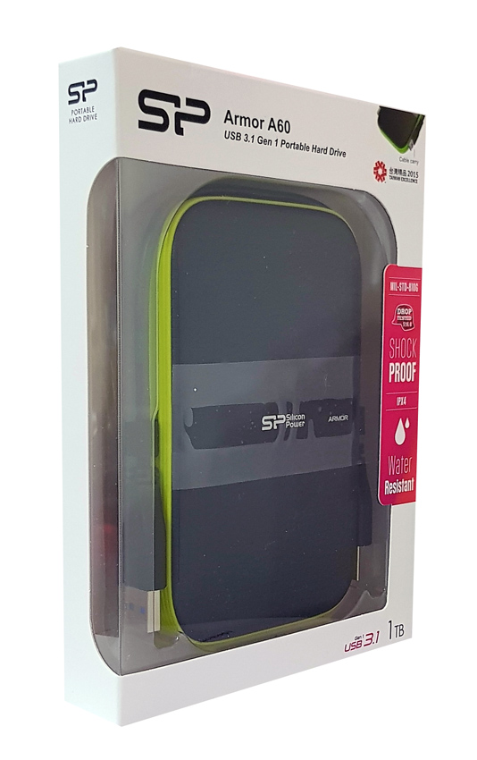 SILICON POWER εξωτερικός HDD Armor A60, 1TB, USB 3.2, πράσινος SP010TBPHDA60S3K