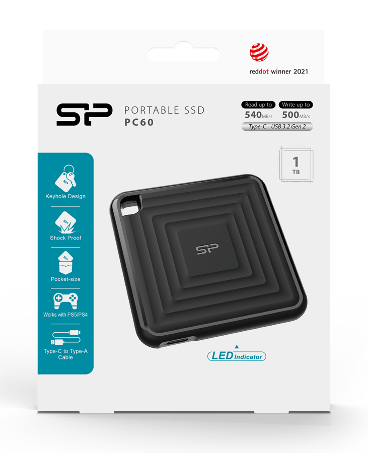 SILICON POWER εξωτερικός SSD PC60, 1TB, USB 3.2, 540-500MB/s, μαύρος SP010TBPSDPC60CK
