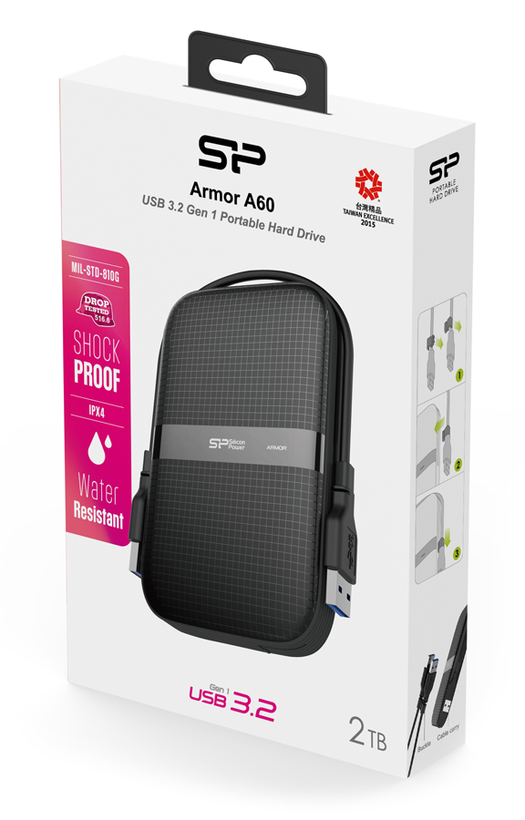SILICON POWER εξωτερικός HDD Armor A60, 2TB, USB 3.2, μαύρος SP020TBPHDA60S3A