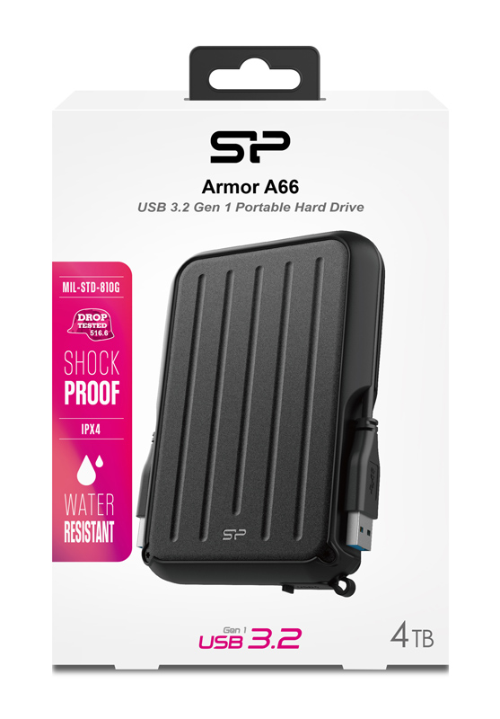 SILICON POWER εξωτερικός HDD Armor A66, 4TB, USB 3.2, μαύρος SP040TBPHD66LS3K
