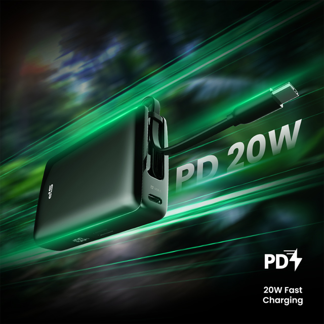 SILICON POWER power bank CP10 με καλώδιο USB-C, 2x θύρες εξόδου, 10000mAh, 20W, μαύρο SP10KMAPBKCP101K