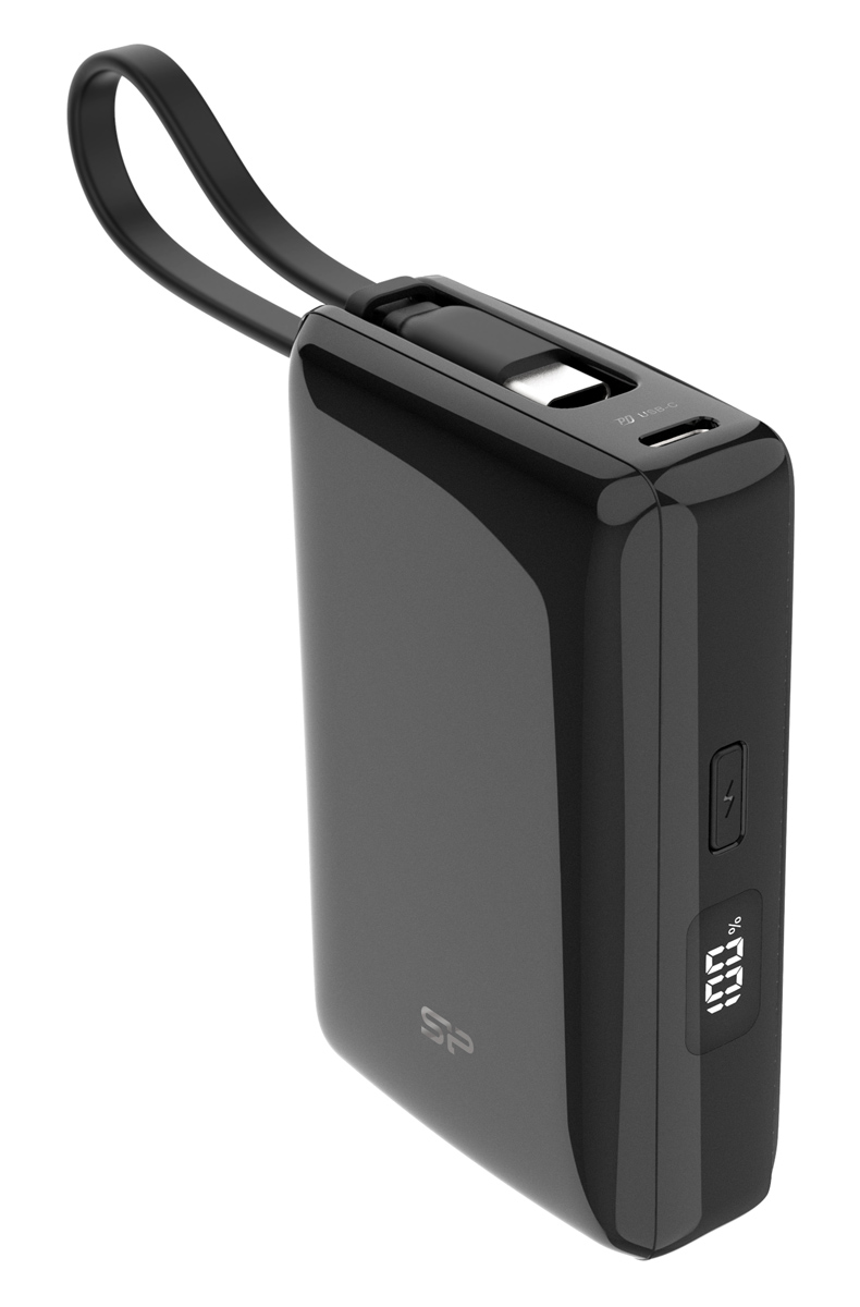 SILICON POWER power bank CP10 με καλώδιο USB-C, 2x θύρες εξόδου, 10000mAh, 20W, μαύρο SP10KMAPBKCP101K
