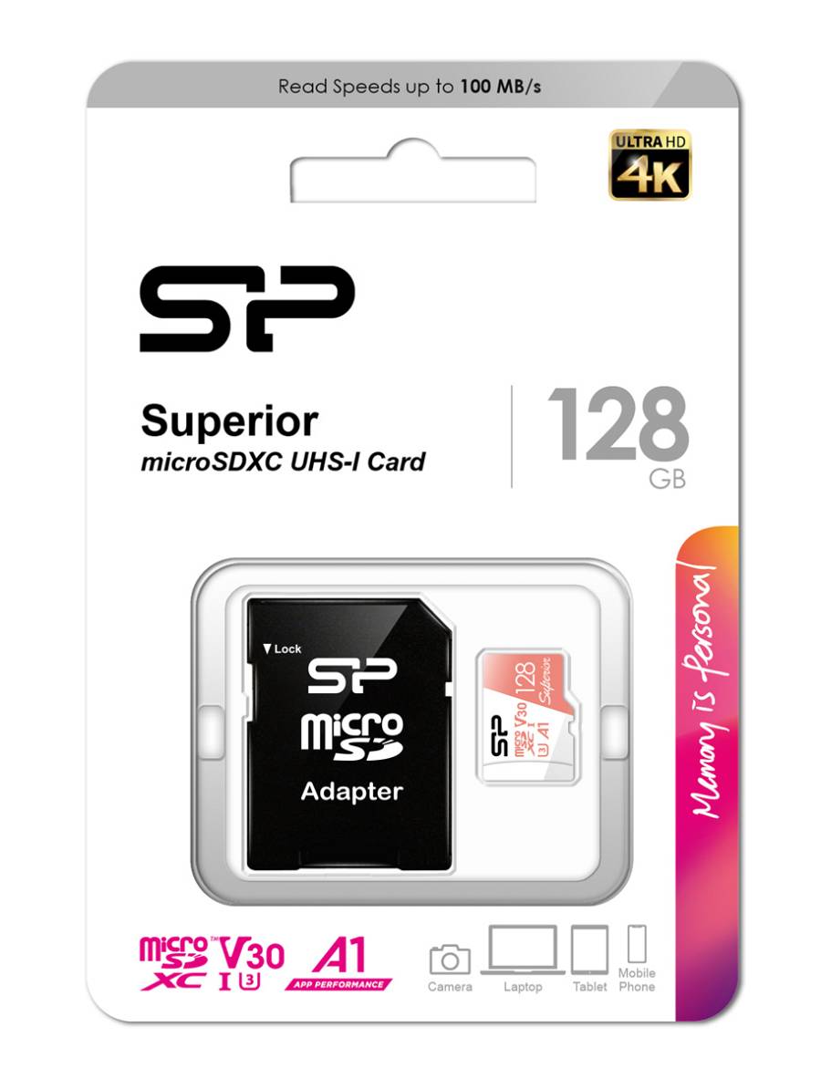 SILICON POWER κάρτα μνήμης microSDXC Superior, 128GB, C10 UHS-I U3 A1 V30 SP128GBSTXDV3V20SP