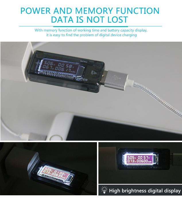 SUNSHINE USB tester φόρτισης SS-302A, V/A/Time/mAh SS-302A