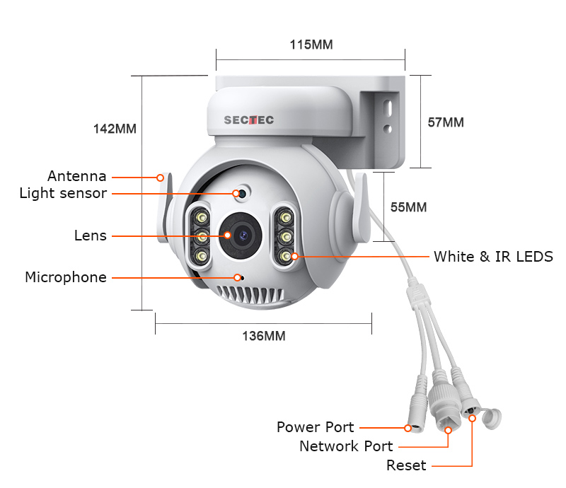 SECTEC smart κάμερα ST-515C-3MTY, 3MP, WiFi, SD, PTZ, IP65 ST-515C-3MTY