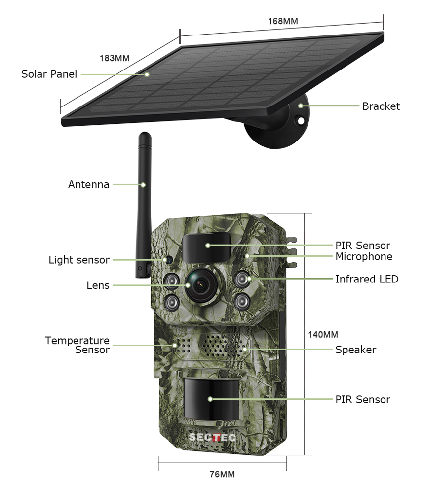 SECTEC smart ηλιακή κάμερα κυνηγού ST-HC809, 3MP, 4G, PIR, SD, IP66 ST-HC809