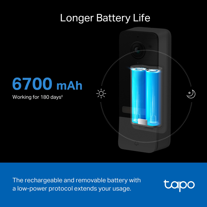 TP-LINK smart κουδούνι με κάμερα Tapo D230S1, Wi-Fi 2K, 6700mAh, Ver 1.0 TAPO-D230S1