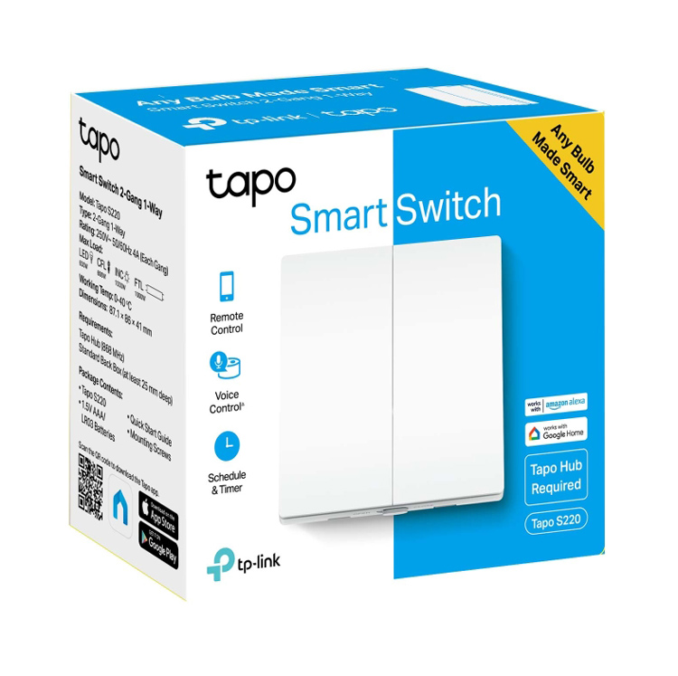 TP-LINK smart διακόπτης Tapo S220 με μπαταρία, διπλός, 868MHz, Ver 1.0 TAPO-S220