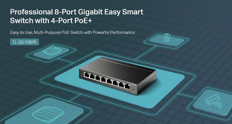 TP-LINK Easy Smart Switch TL-SG108PE, 8-Port Gbit, 4-Port PoE, Ver. 5.0 TL-SG108PE