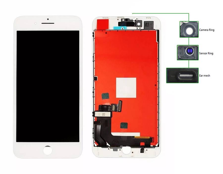 TIANMA High Copy LCD iPhone 8 Plus, Camera-Sensor ring, ear mesh, White TLCD-040