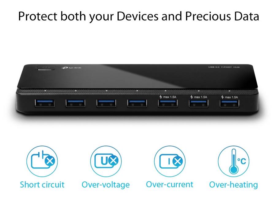 TP-LINK USB hub UH700, 7x θυρών, 5Gbps, 5V/1.5A, USB σύνδεση, μαύρο UH700