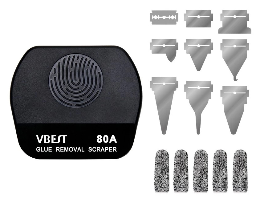 BEST εργαλείο αφαίρεσης κόλλας VBST-80B με 9x λεπίδες & 5x finger sleeves, για επισκευές κινητών VBST-80B