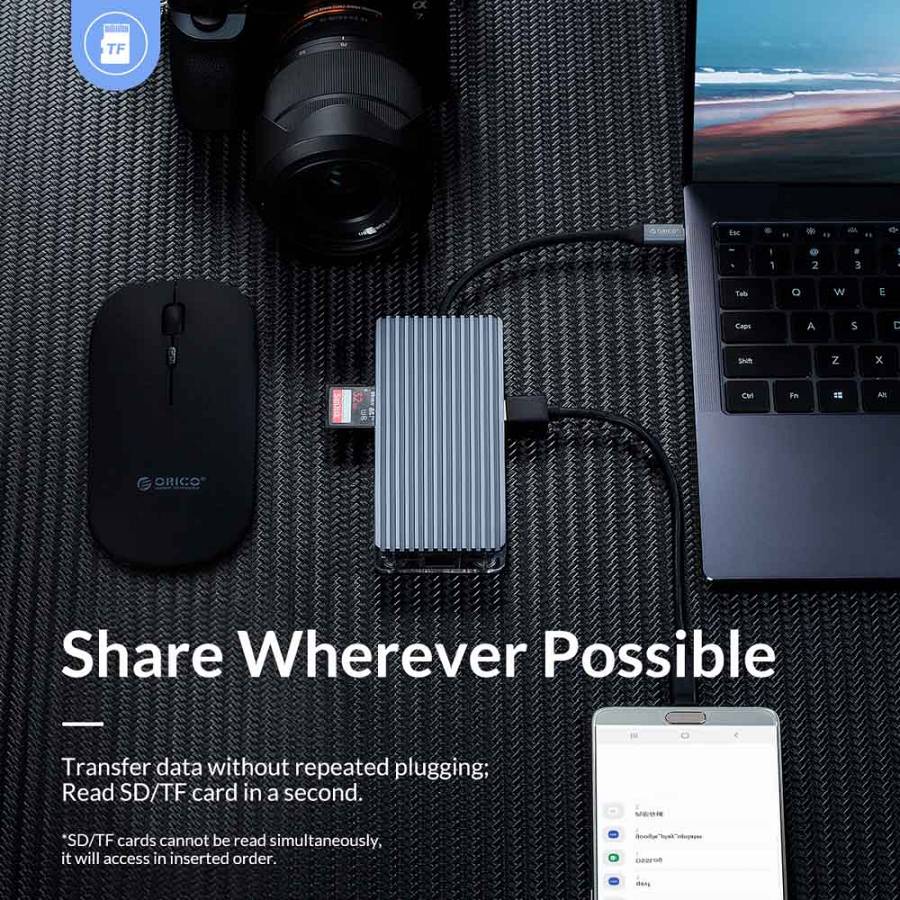 ORICO docking station WB-11P, 11 θυρών, USB-C σύνδεση, 100W PD, 4K, γκρι WB-11P-GY-BP