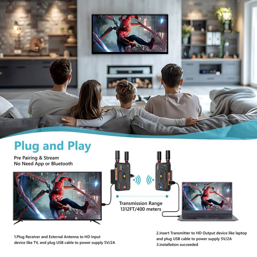 VRRIIS HDMI σύστημα ασύρματης μετάδοσης βίντεο WL097 Pro, 4K, 2.4/5GHz, έως 400m WL097PRO