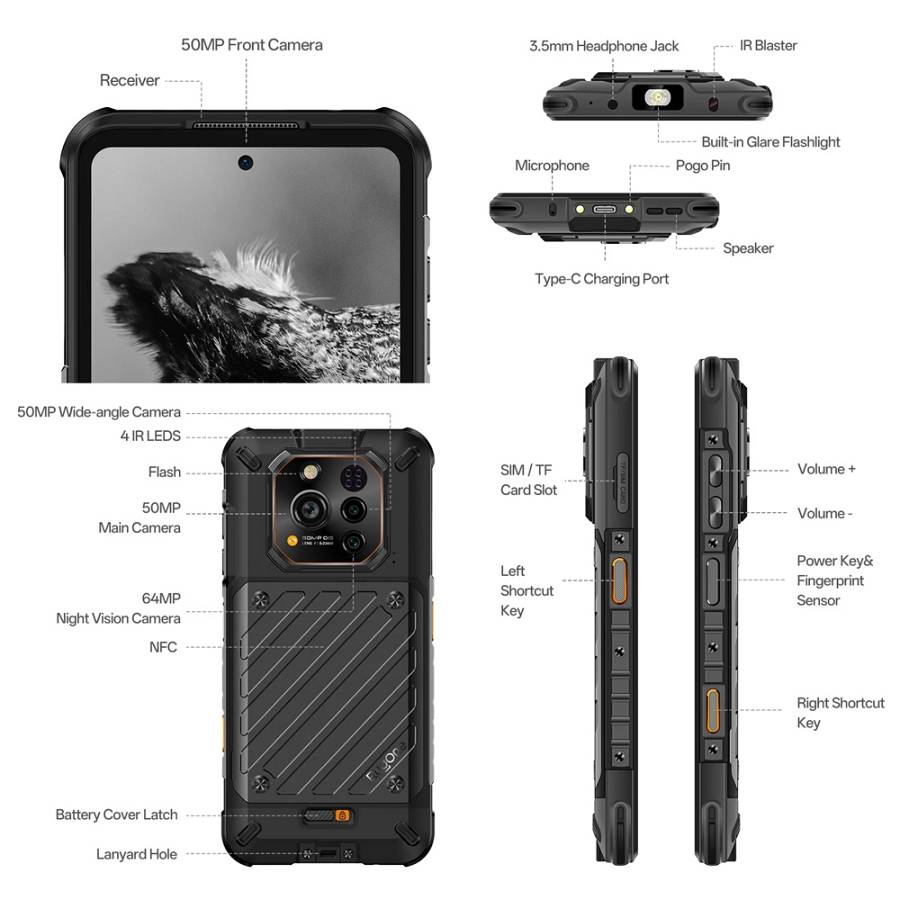 RUGONE smartphone Xever 7, 6.67, 12/512GB, 5G, 5550mAh, IP68/IP69K/MIL-STD-810H, μαύρο XEVER7-BK