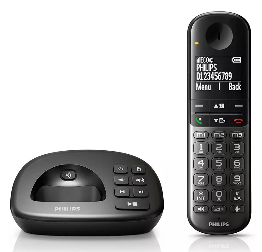 PHILIPS ασύρματο τηλέφωνο XL4951DS/34 ελληνικό μενού, τηλεφωνητής, μαύρο XL4951DS-34