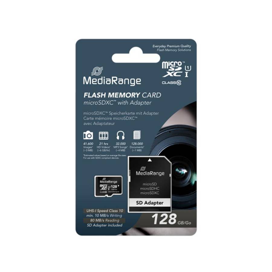 MediaRange Micro SDXCI Class 10 UHS-1 With SD Adaptor 128 GB (eXtended Capacity) (MR945)