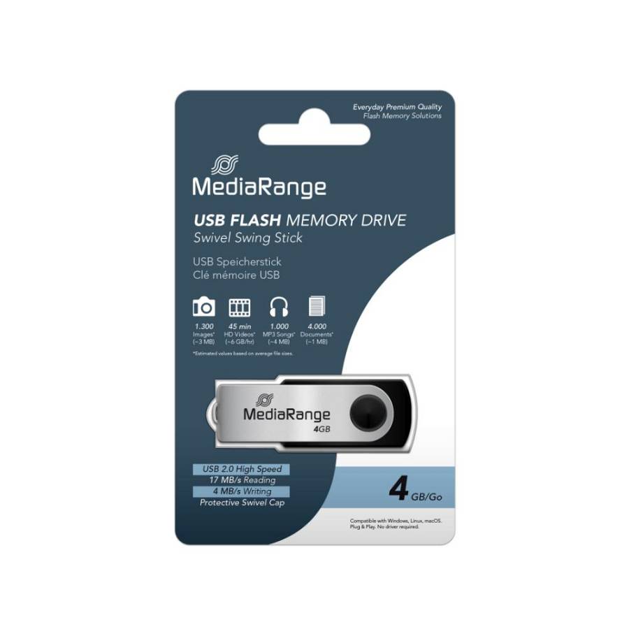 MediaRange USB 2.0 Flash Drive 4GB (Black/Silver) (MR907)