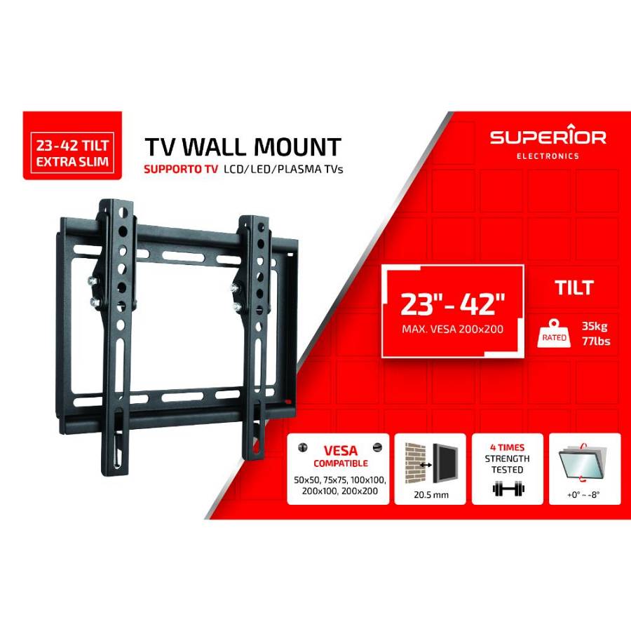 Superior Επιτοίχια Βάση Τηλεόρασης Tilt Extra Slim 23-42 (SUPSTV008) (SPRSUPSTV008)