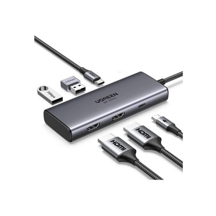 Ugreen Adapter 6w1 CM498 Hub USB do 2x USB-A 3.0 USB-C 3.0 2xHDMI PD (15852) (UGR15852)