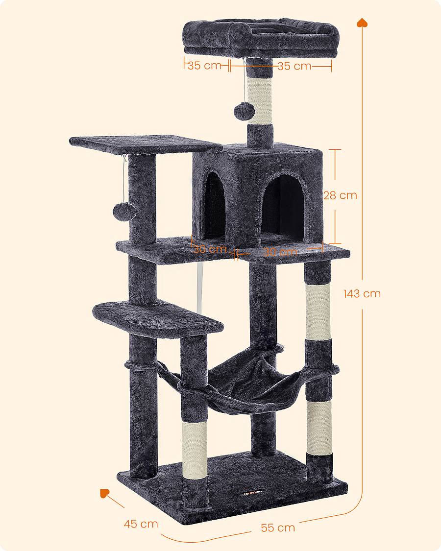 Feandrea Cat Tower, Height 143 cm, up to 4 Cats, σκούρο γκρί (PCT161G01) (FEAPCT161G01)