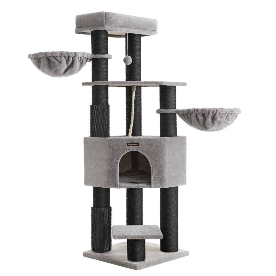 Feandrea Cat Tower, Height 160 cm, for large Cats, Gray-Black (PCT003W01) (FEAPCT003W01)