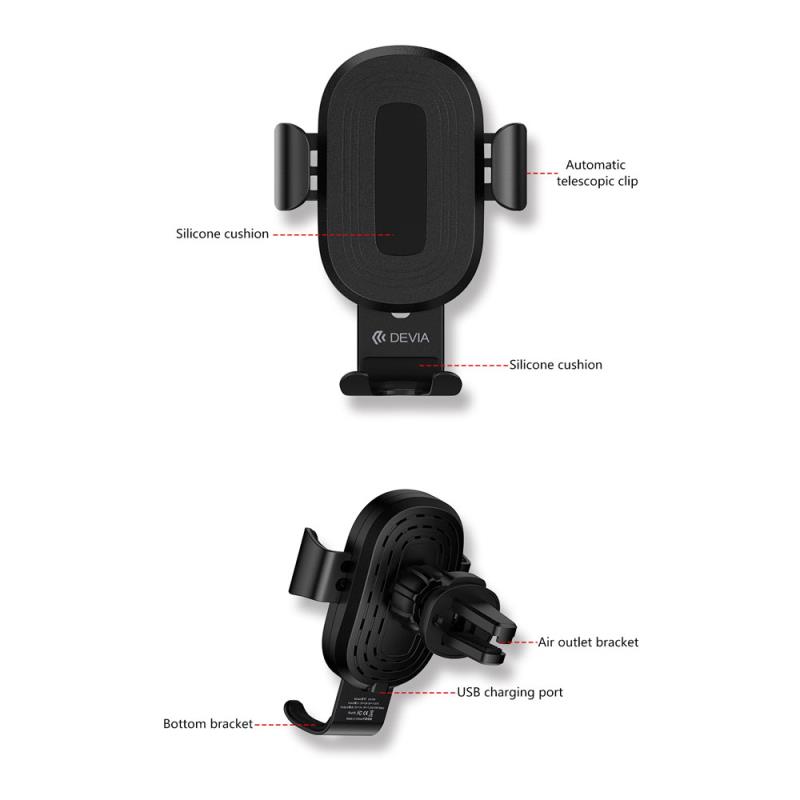 Universal Βάση Στήριξης Αεραγωγού Αυτοκινήτου Devia EA194 Gravity Sensor με Ασύρματη Φόρτιση 10W Μαύρο