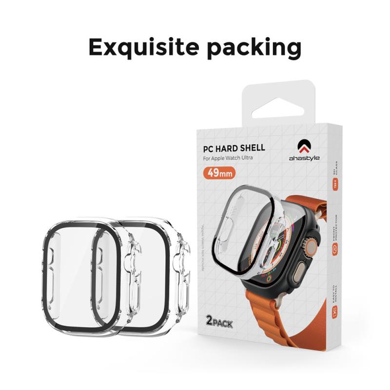 Θήκη PC με Tempered Glass Ahastyle WG65 Premium Apple Watch Ultra 49mm Μαύρο-Διάφανο (2 τεμ.)