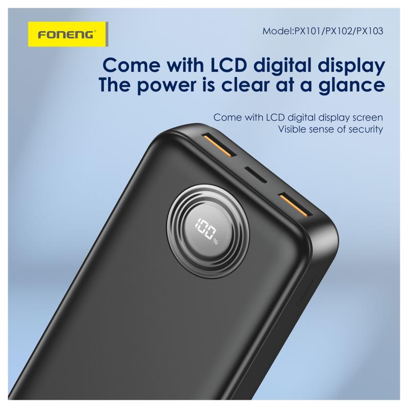 Φορτιστής Ανάγκης Foneng PX101 PD 22.5W 10000mAh με 2 Θύρες USB A & 1 Θύρα USB C Λευκό