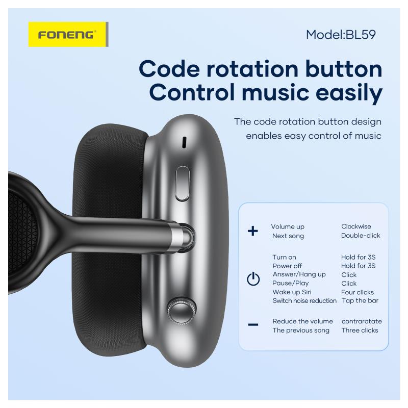 Ασύρματα Ακουστικά Κεφαλής Foneng BL59 ANC Noise Canceling Μαύρο